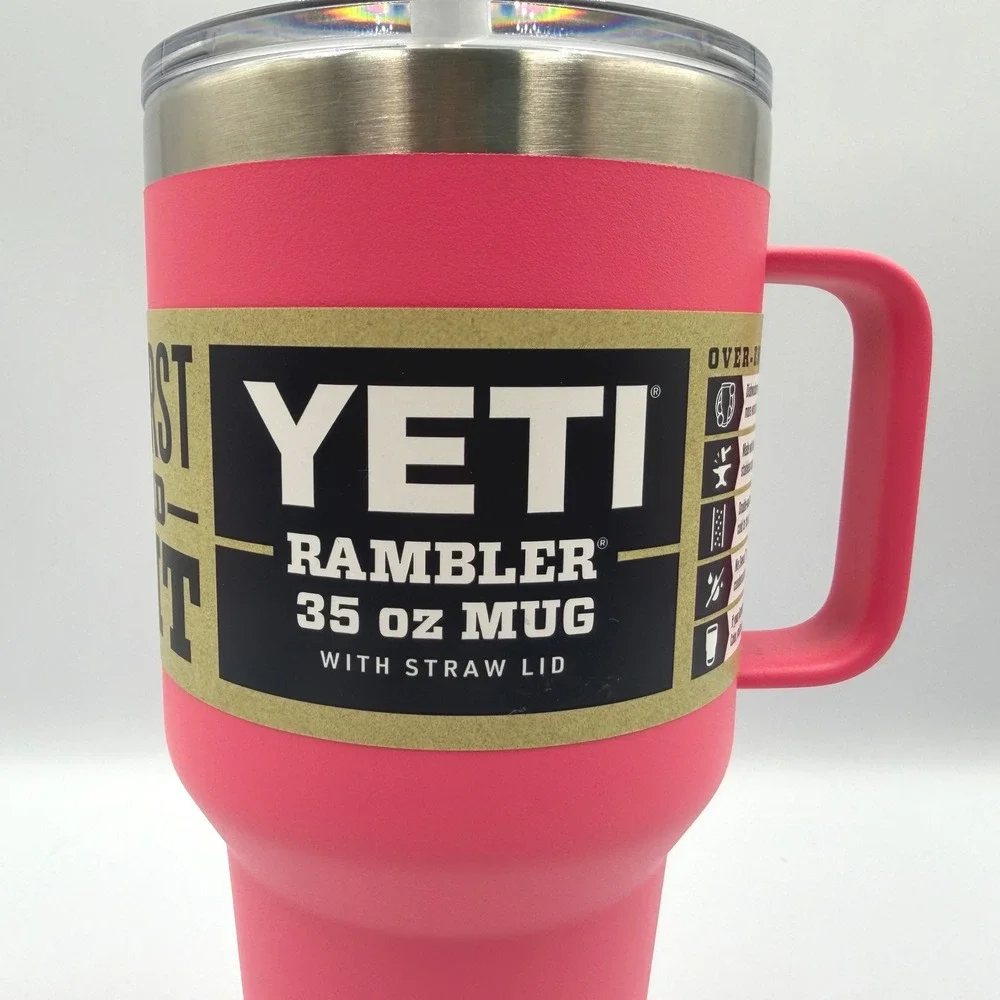 YETI Rambler Mug 35 oz Tropical Pink New Straw Lid Insulated Tumbler Handle *NEW